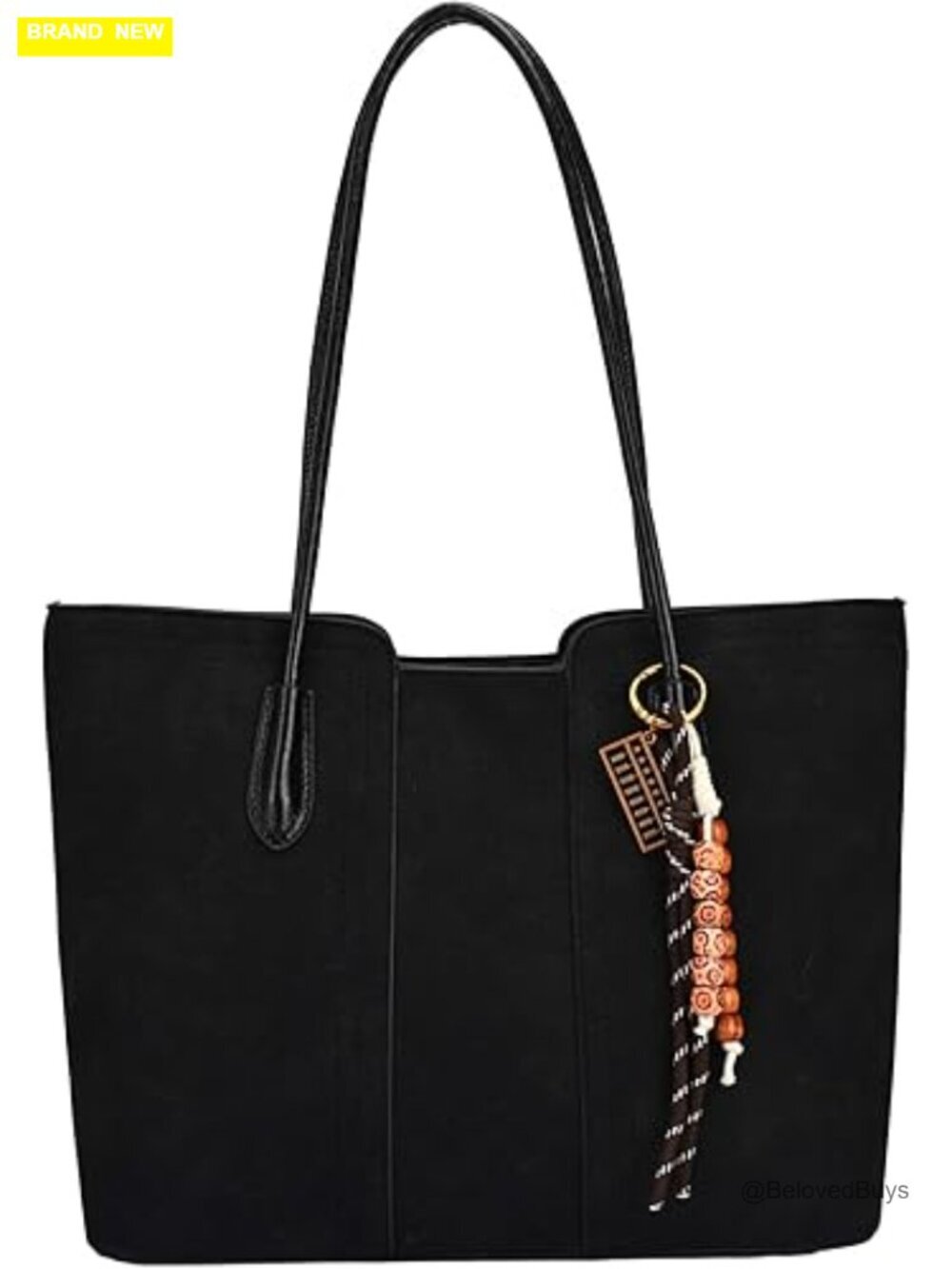 Faux Suede Leather Tote Bag with Pendant Top Handle Shoulder Handbag